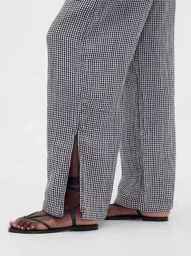 Pantalon ample en gaze de coton à ourlets fendus