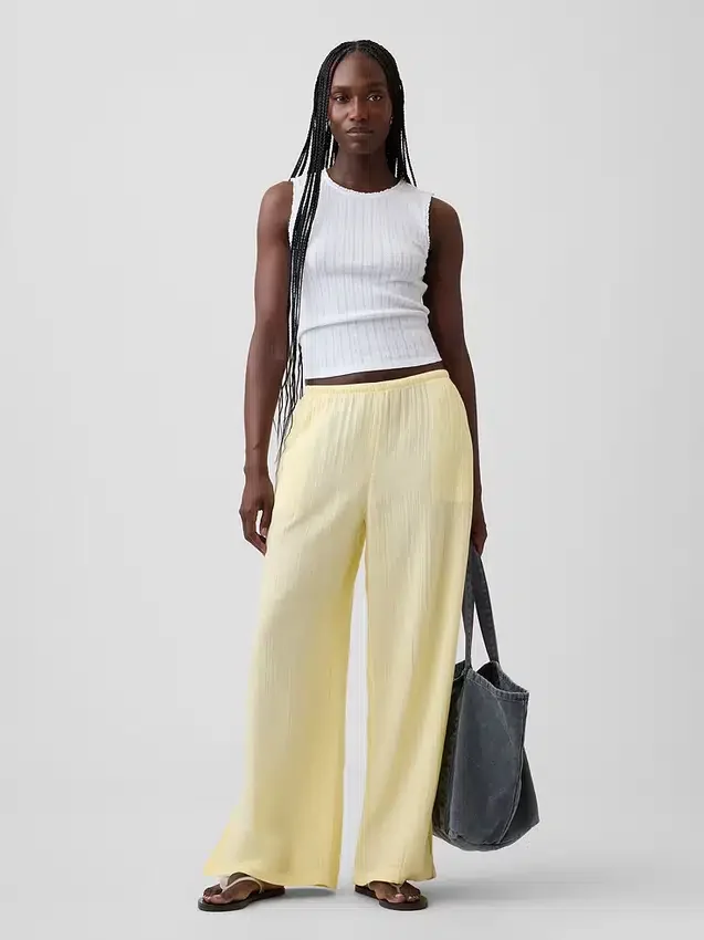 Pantalon ample en gaze de coton à ourlets fendus