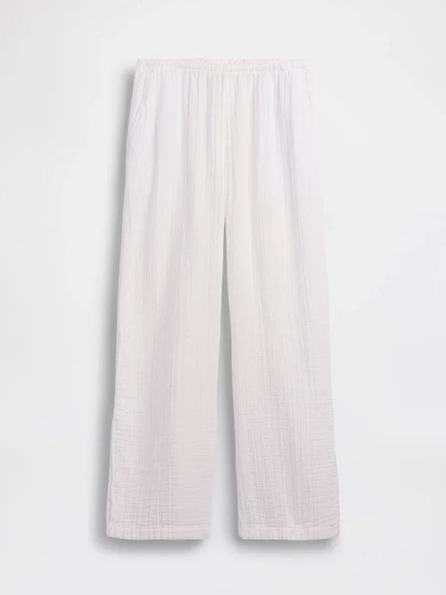 Pantalon ample en gaze de coton à ourlets fendus