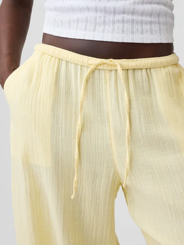 Pantalon ample en gaze de coton à ourlets fendus