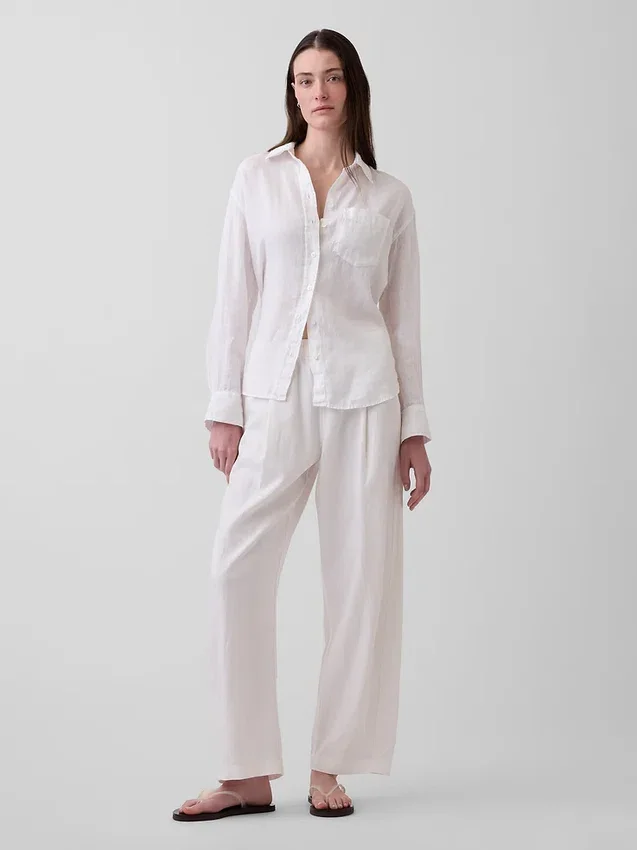 Pantalon ample en mélange de lin