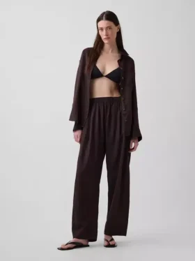Pantalon ample en mélange de lin