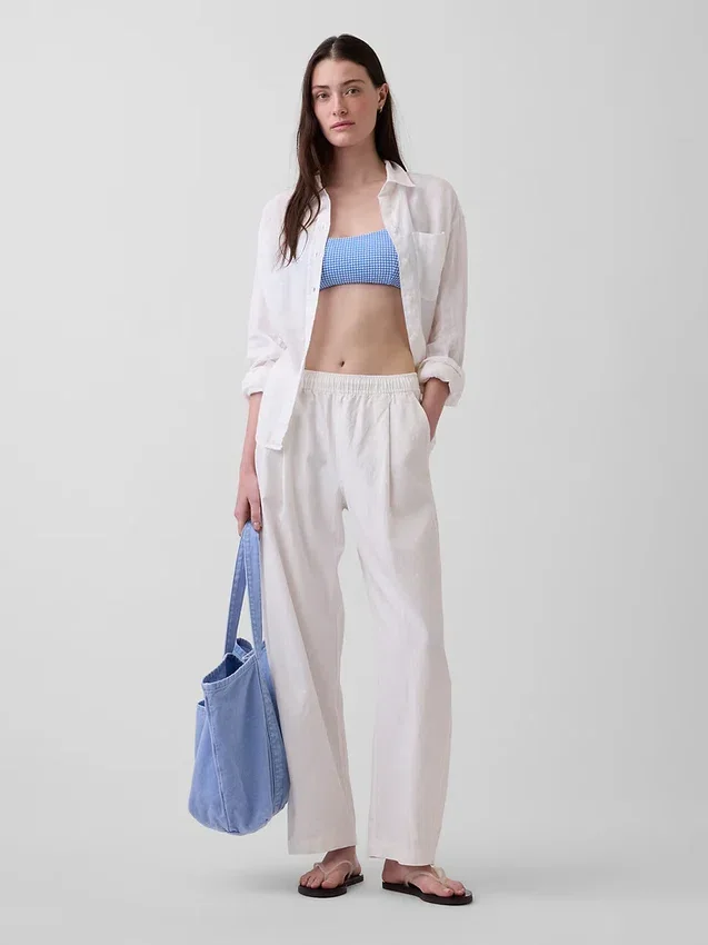 Pantalon ample en mélange de lin