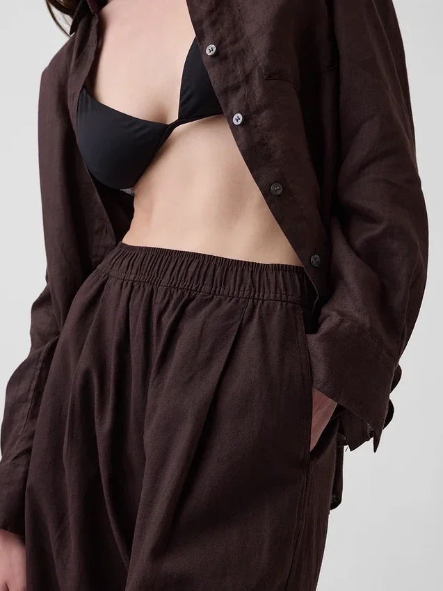 Pantalon ample en mélange de lin
