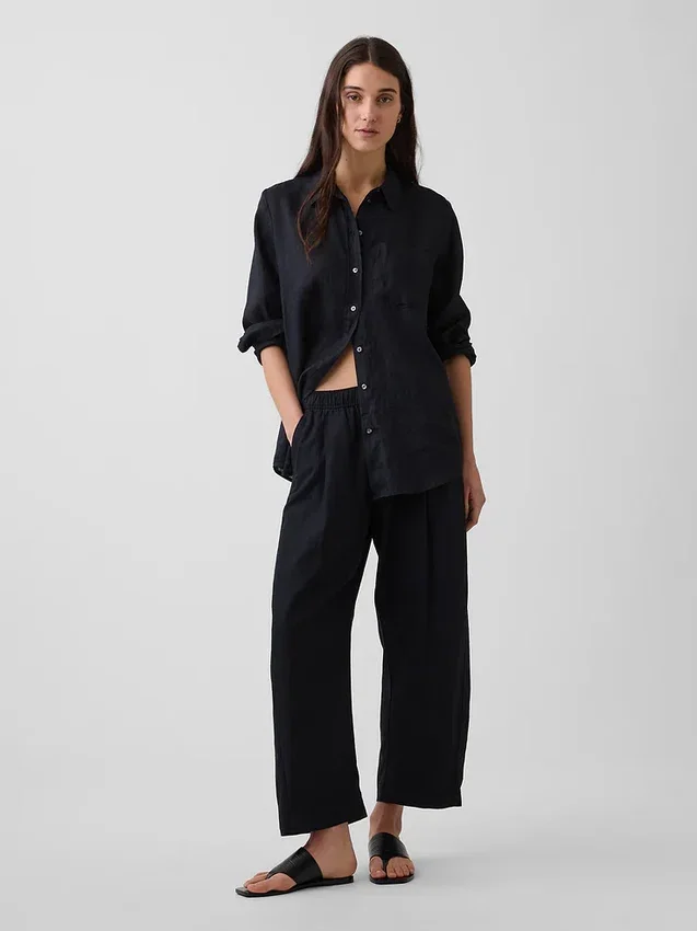 Pantalon ample en mélange de lin