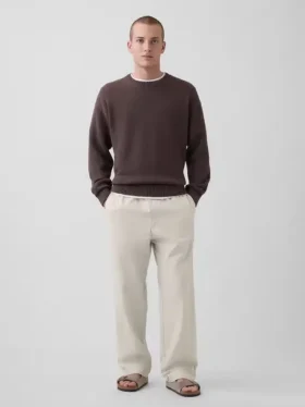 Pantalon ample et fuselé en lin et coton