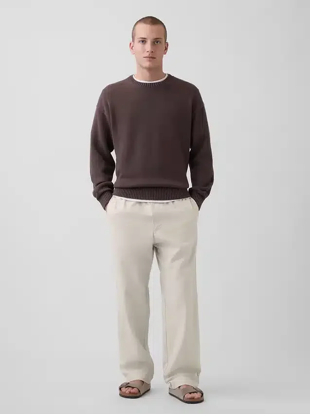 Pantalon ample et fuselé en lin et coton
