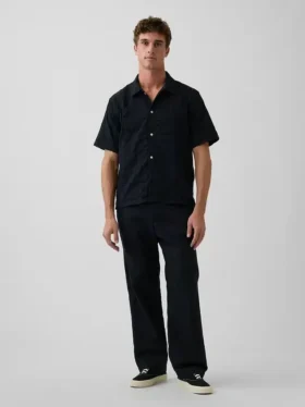 Pantalon ample et fuselé en lin et coton