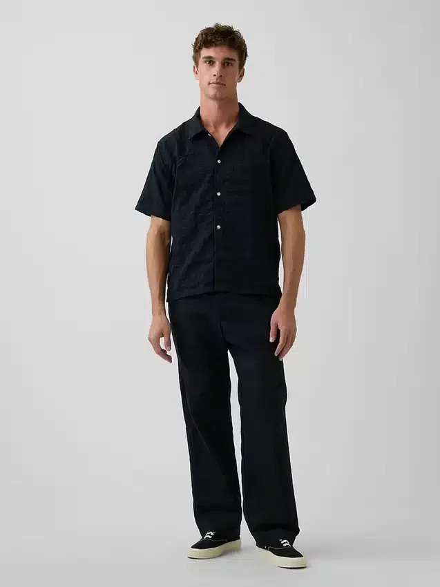 Pantalon ample et fuselé en lin et coton