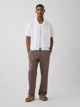 Pantalon ample et fuselé en lin et coton
