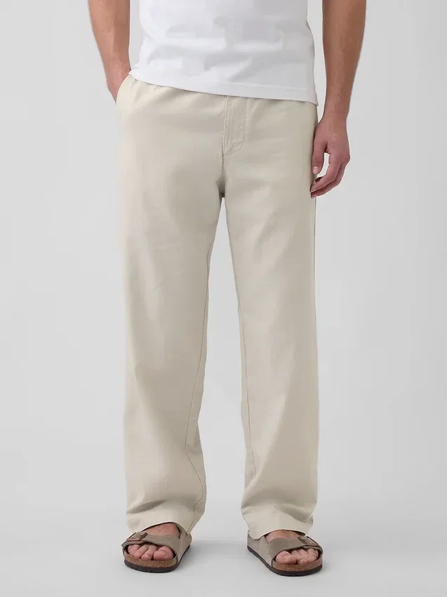 Pantalon ample et fuselé en lin et coton