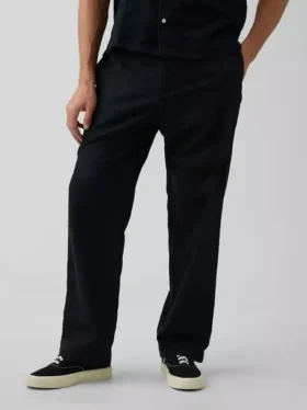 Pantalon ample et fuselé en lin et coton