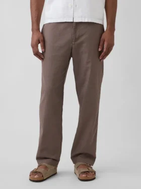 Pantalon ample et fuselé en lin et coton