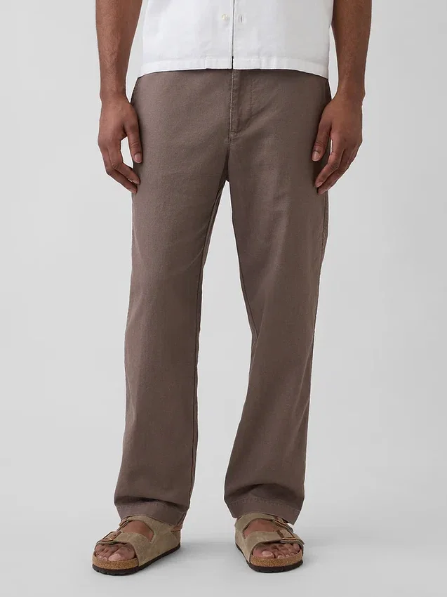 Pantalon ample et fuselé en lin et coton