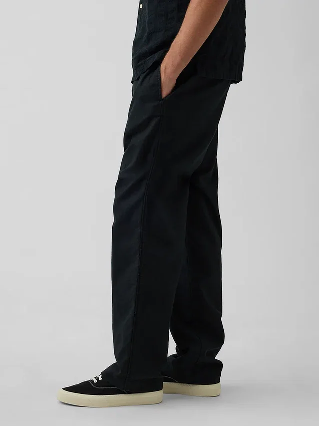 Pantalon ample et fuselé en lin et coton