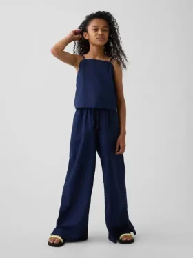 Pantalon ample facile à enfiler en lin et coton pour enfants