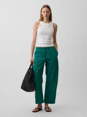Pantalon ample à rayures en popeline de coton bio