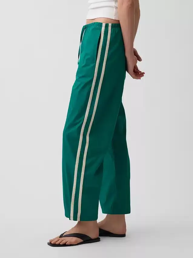 Pantalon ample à rayures en popeline de coton bio