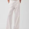 Pantalon ample à taille mi-haute en popeline, coupe décontractée