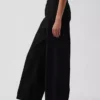 Pantalon ample à taille mi-haute en popeline, coupe décontractée