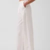 Pantalon ample à taille mi-haute en popeline, coupe décontractée