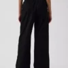 Pantalon ample à taille mi-haute en popeline, coupe décontractée