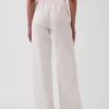 Pantalon ample à taille mi-haute en popeline, coupe décontractée