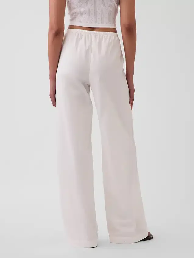 Pantalon ample à taille mi-haute en popeline, coupe décontractée