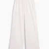 Pantalon ample à taille mi-haute en popeline, coupe décontractée
