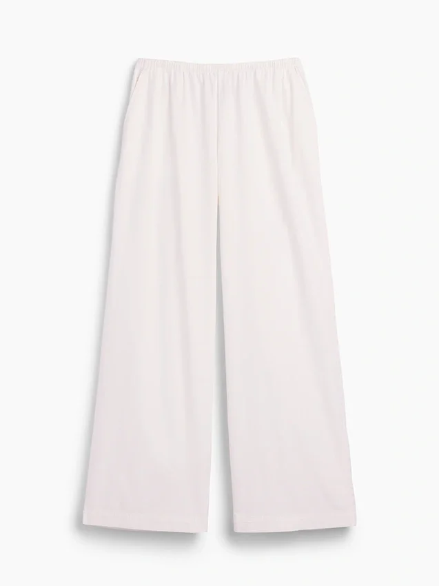Pantalon ample à taille mi-haute en popeline, coupe décontractée
