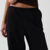Pantalon ample à taille mi-haute en popeline, coupe décontractée