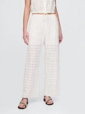 Pantalon ample à taille mi-haute et œillets