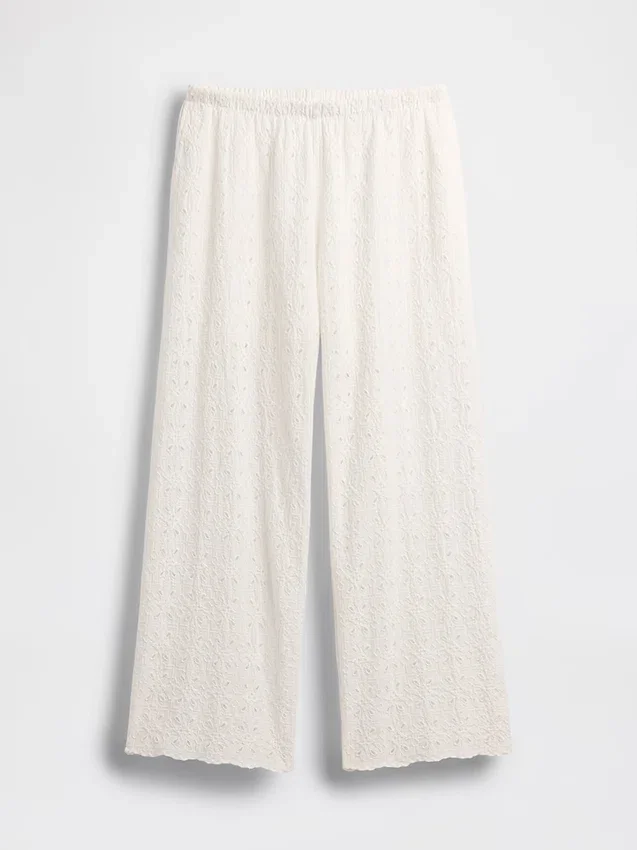 Pantalon ample à taille mi-haute et œillets