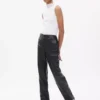 Pantalon ample taille moyenne en cuir vegan