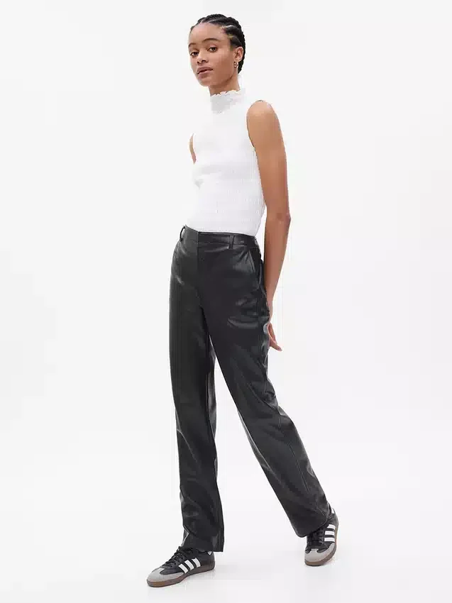 Pantalon ample taille moyenne en cuir vegan