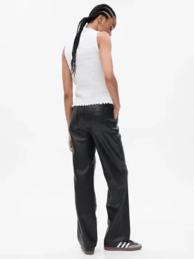 Pantalon ample taille moyenne en cuir vegan