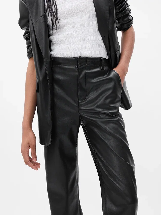 Pantalon ample taille moyenne en cuir vegan