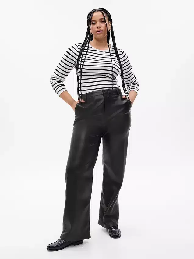 Pantalon ample taille moyenne en cuir vegan