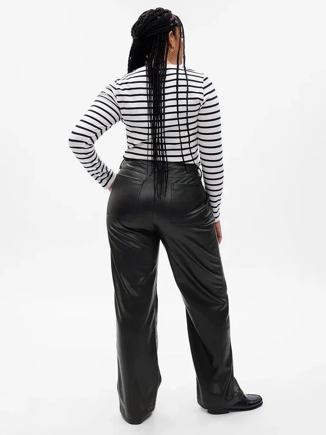 Pantalon ample taille moyenne en cuir vegan
