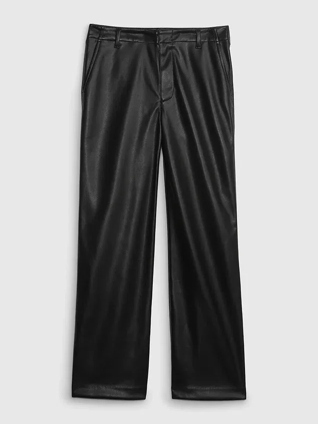 Pantalon ample taille moyenne en cuir vegan