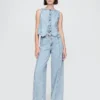 Pantalon baggy en denim ultra-doux à taille mi-haute