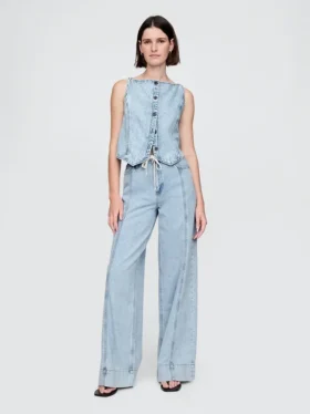 Pantalon baggy en denim ultra-doux à taille mi-haute