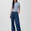 Pantalon baggy en denim ultra-doux à taille mi-haute