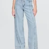 Pantalon baggy en denim ultra-doux à taille mi-haute