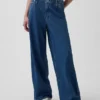 Pantalon baggy en denim ultra-doux à taille mi-haute