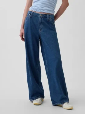 Pantalon baggy en denim ultra-doux à taille mi-haute