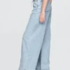 Pantalon baggy en denim ultra-doux à taille mi-haute