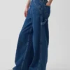 Pantalon baggy en denim ultra-doux à taille mi-haute
