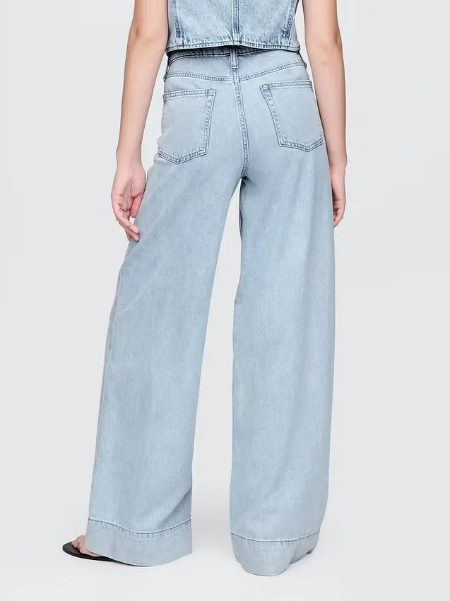 Pantalon baggy en denim ultra-doux à taille mi-haute