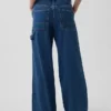 Pantalon baggy en denim ultra-doux à taille mi-haute